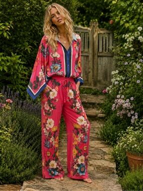 Aratta XL Floral Garden Pants Rose Floral